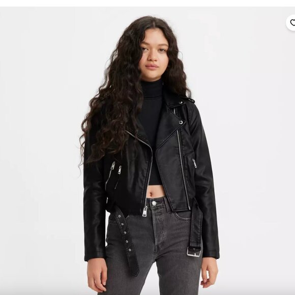 NWT Levi's Belted Faux Leather Moto Jacket - Black Size Small - Picture 1 of 15